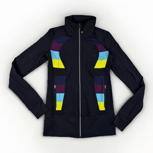 Lululemon Nice Asana Jacket Black Pow Stripe Split Pea 6 Outdoor Run‎ Hike READ